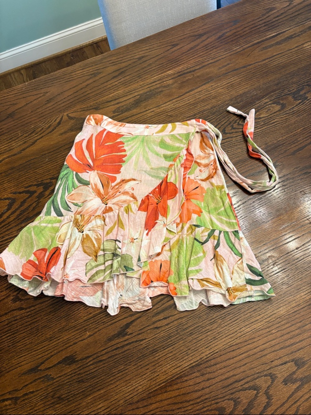 Zara Floral Wrap Skirt - Coral, Green & Cream